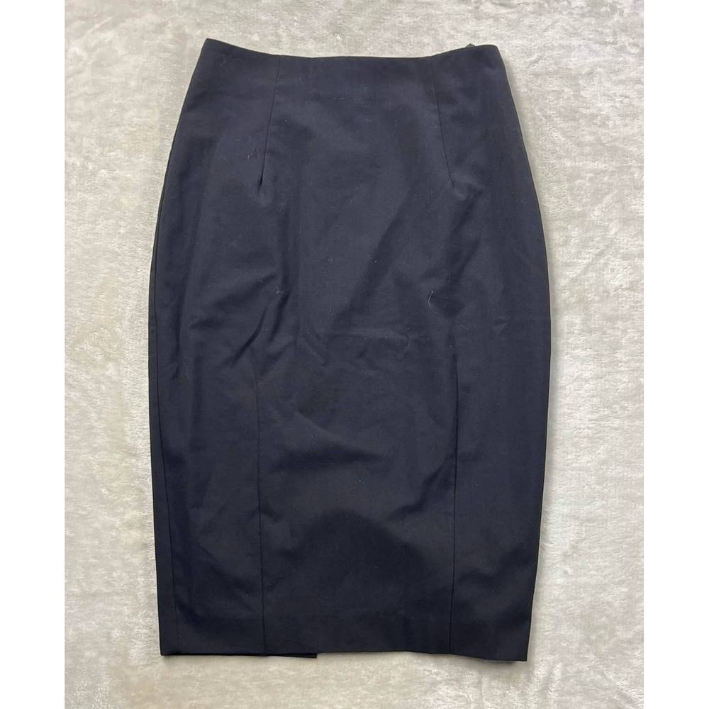 EUC H&M Black High Waisted Pencil Skirt Midi Length Back Slit Size 6